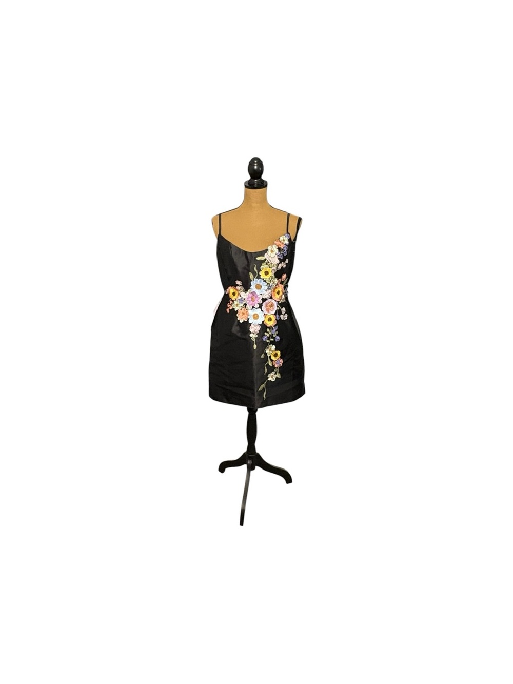 Azazie Atelier Bria Dress Size 6 Black 3D Floral Embroidered Mini NWT